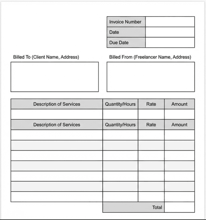 International Spanish freelance invoice template example