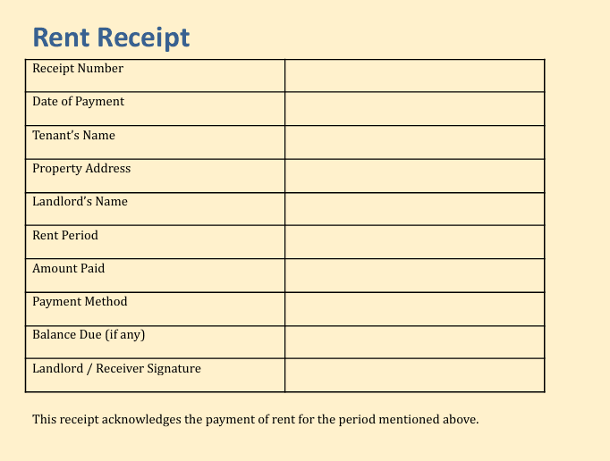 Simple rent receipt template preview